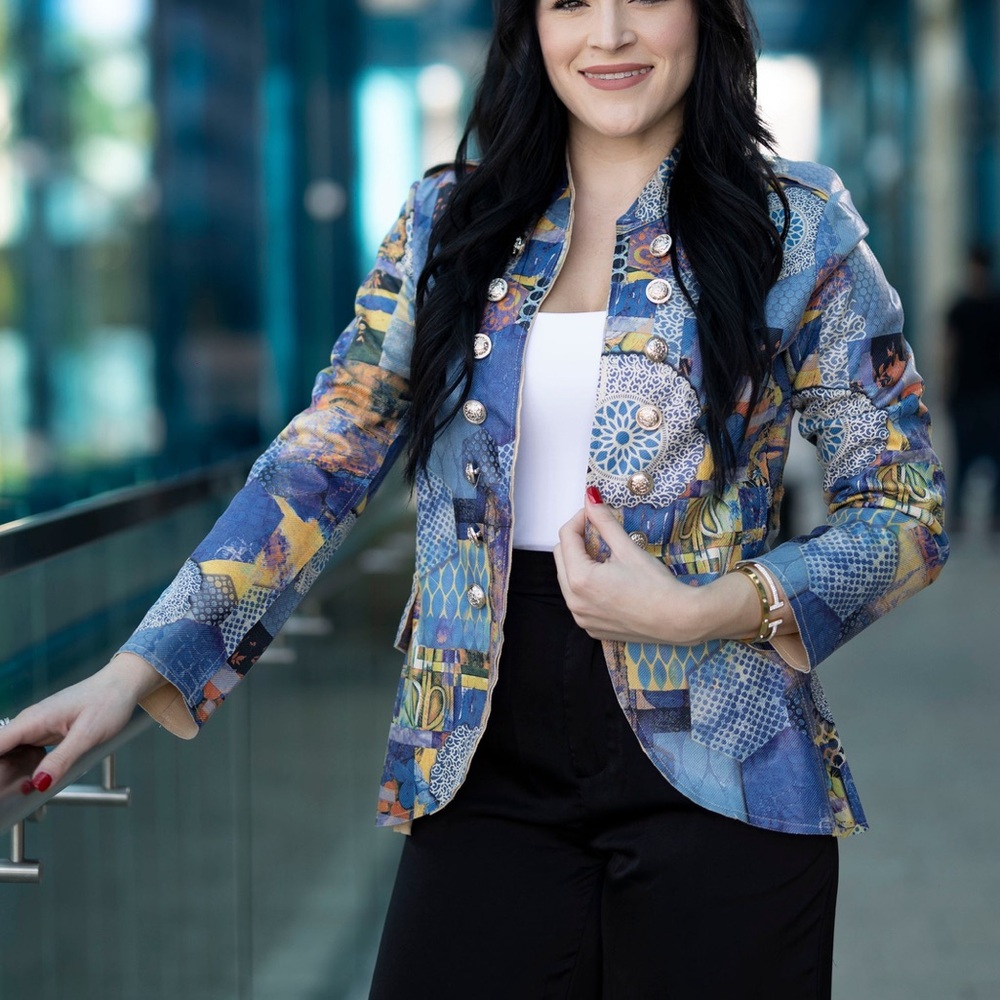 Stylish Blue Patterned Women's Jacket/Blazer